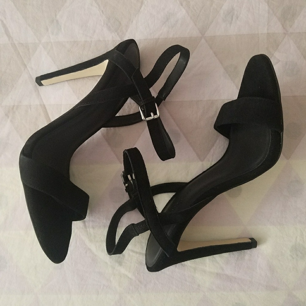 Rebecca Minkoff Black Suede Open-Toe Ankle Strap Heels
